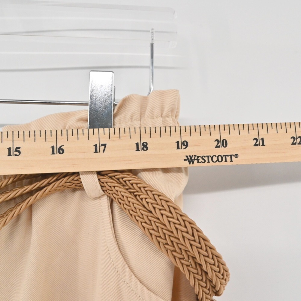 Zara Belted Tapered Pants Womens Size XL Beige Cotton Boho Hippie Paperbag Waist - Picture 3 of 10
